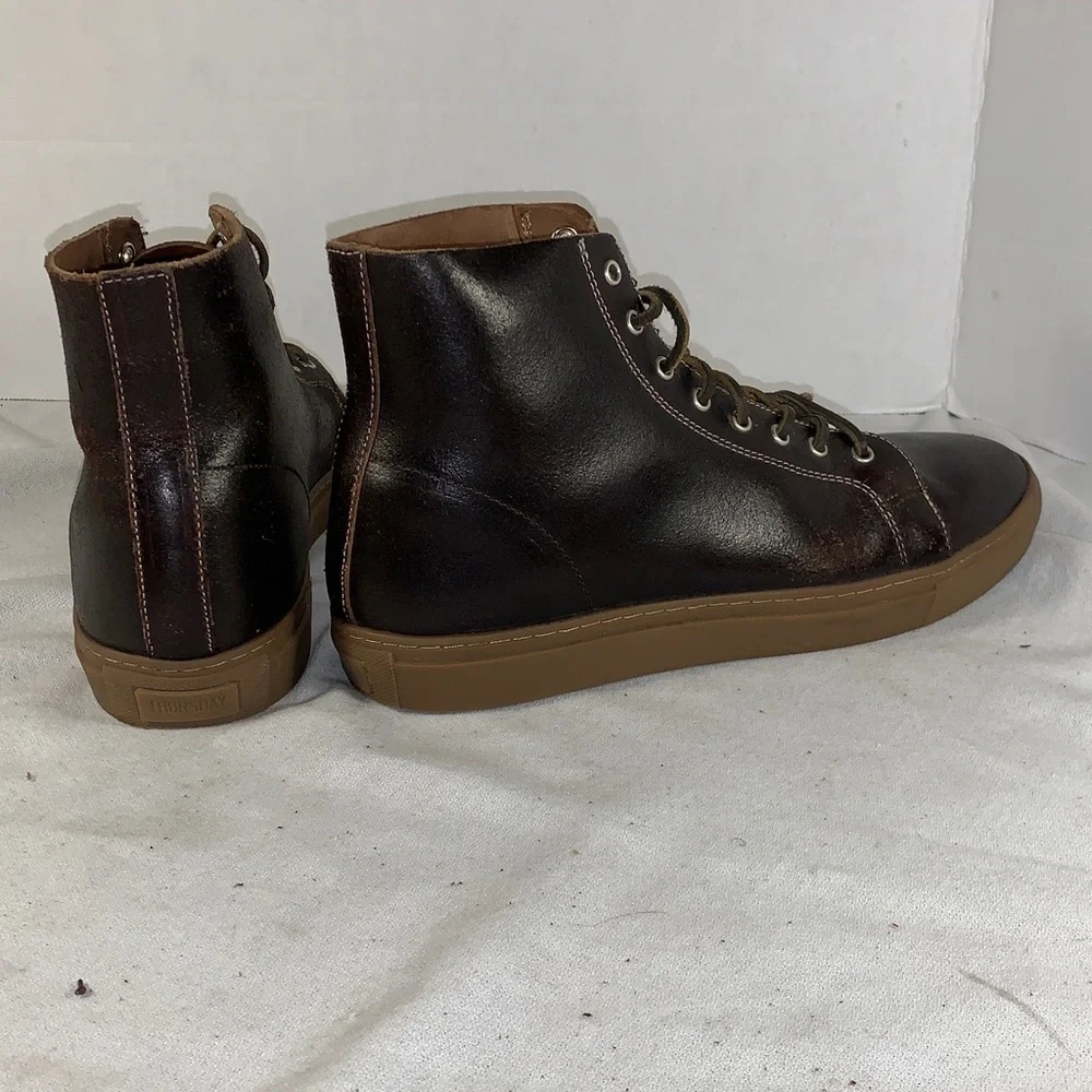 Thursday Boot Company Men's Brown Leather High-Top Sneakers with Gum Sole
